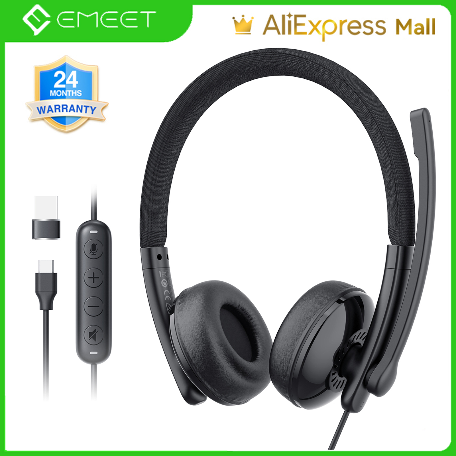 USB Wired Headset Computer Business Call Center Headphones EMEET HS50 Headsets with Microphone for Phone/PC/Laptop/Home Office