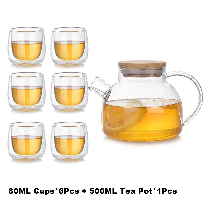 Heat Resistant Glass Teapot Chinese Kung Fu Tea Set Puer Tea Kettle Coffee Pot Tea Cup Healthy Tea Set Hand: 1Tea Pot and 6Cups