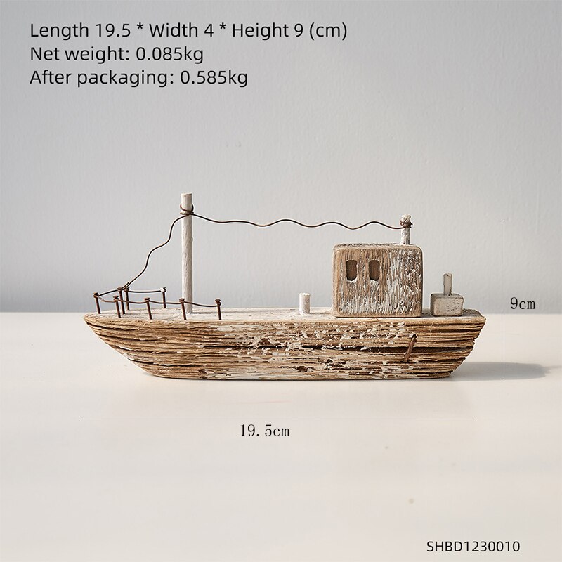 Wooden Ship Model Modern Home Decoration Iron Retro Sailboat Figurines Office Desk Decorative Birthday Christmas: White-B