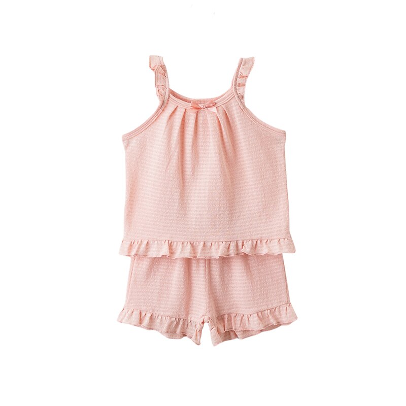 Zomer Baby Meisje Pyjama Leuke Casual Homewear Puur Katoen Pyjama Pure Kleur Pak Top + Shorts Roze 2-9 Jaar: 8-9Y