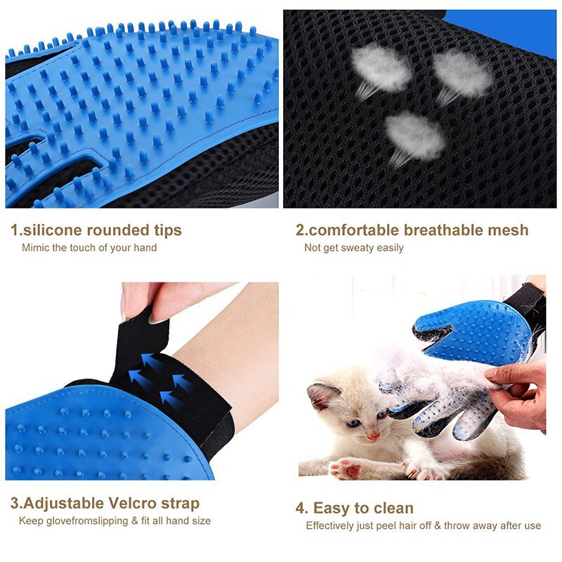 Un par de guantes de silicona para mascotas, cepillo de cinco dedos, guante de aseo para mascotas, cepillo de baño, guante de aseo para perros