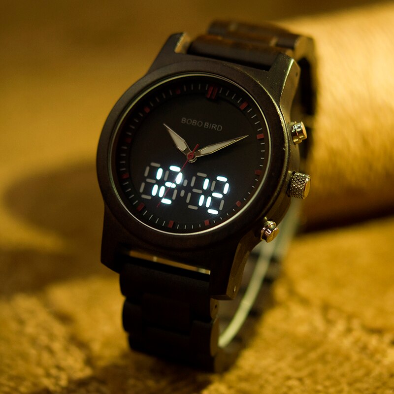 BOBO BIRD-Reloj de pulsera para hombre, Digital, de madera, de cuarzo, con pantalla Dual, de madera, novedad de , Top C-dR02
