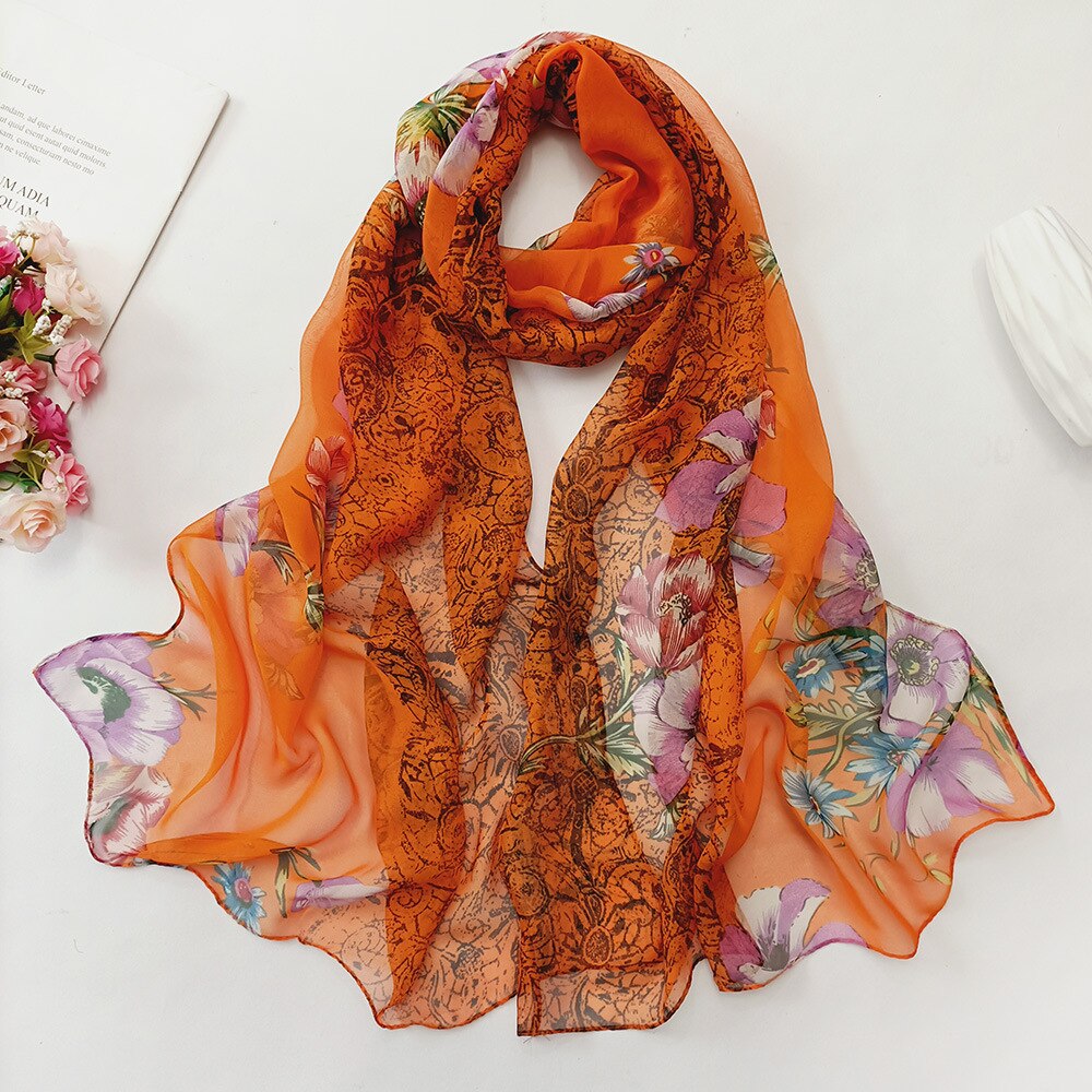Women Foulard Gradient Flower Georgette Scarf Bandana Shawl Hijab Summer Sun protection
