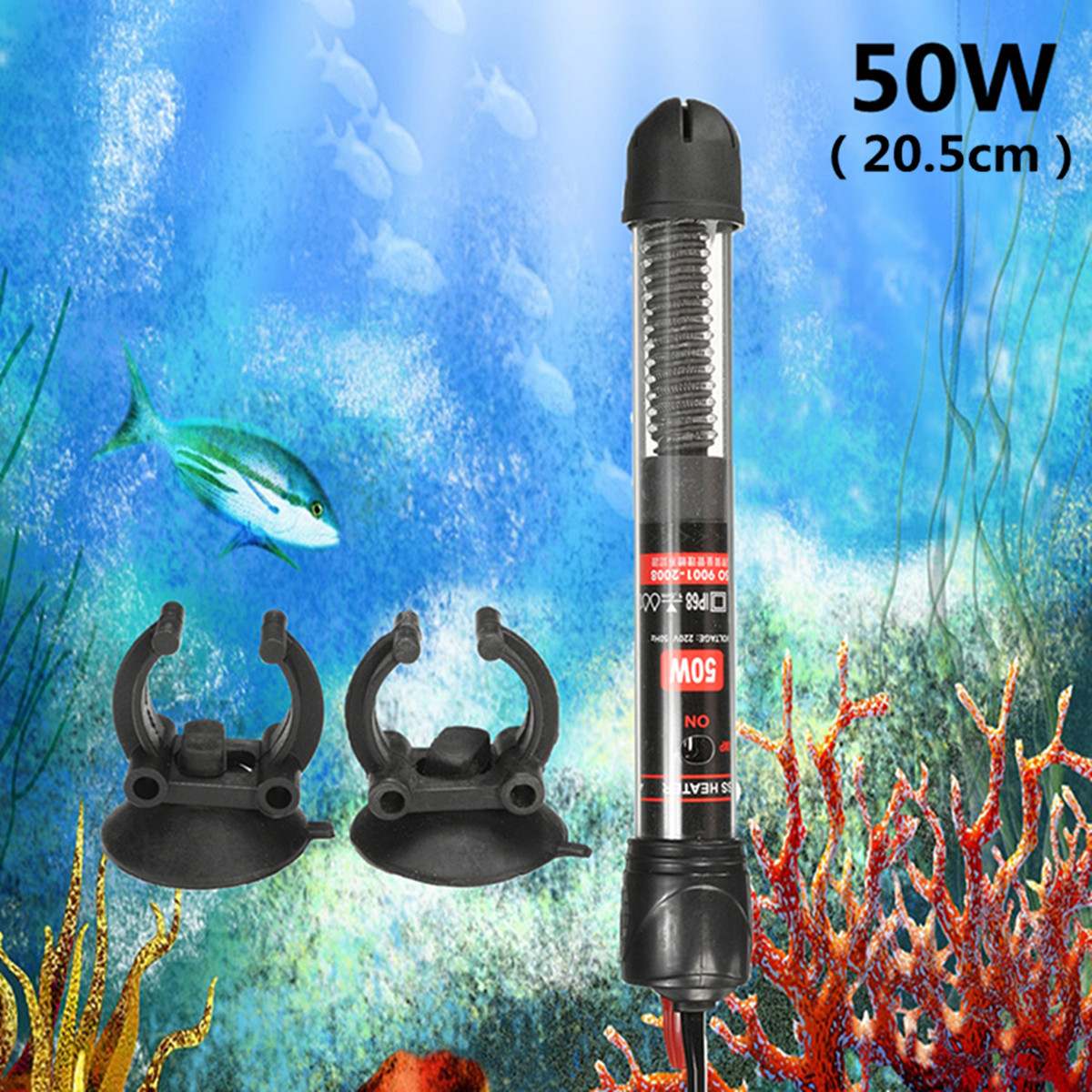 300w/200w/100w/50w/25w Aquarium Heater Fish Tank Submersible Heating Rod Constant Temperature Heater US Plug with Adapter: 50W