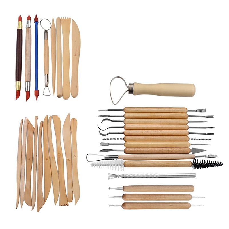 33Pcs Ceramic Clay Tools Set Polymer Clay Tools Pottery Tools Set Wooden Pottery Sculpting Clay Cleaning Tool Set
