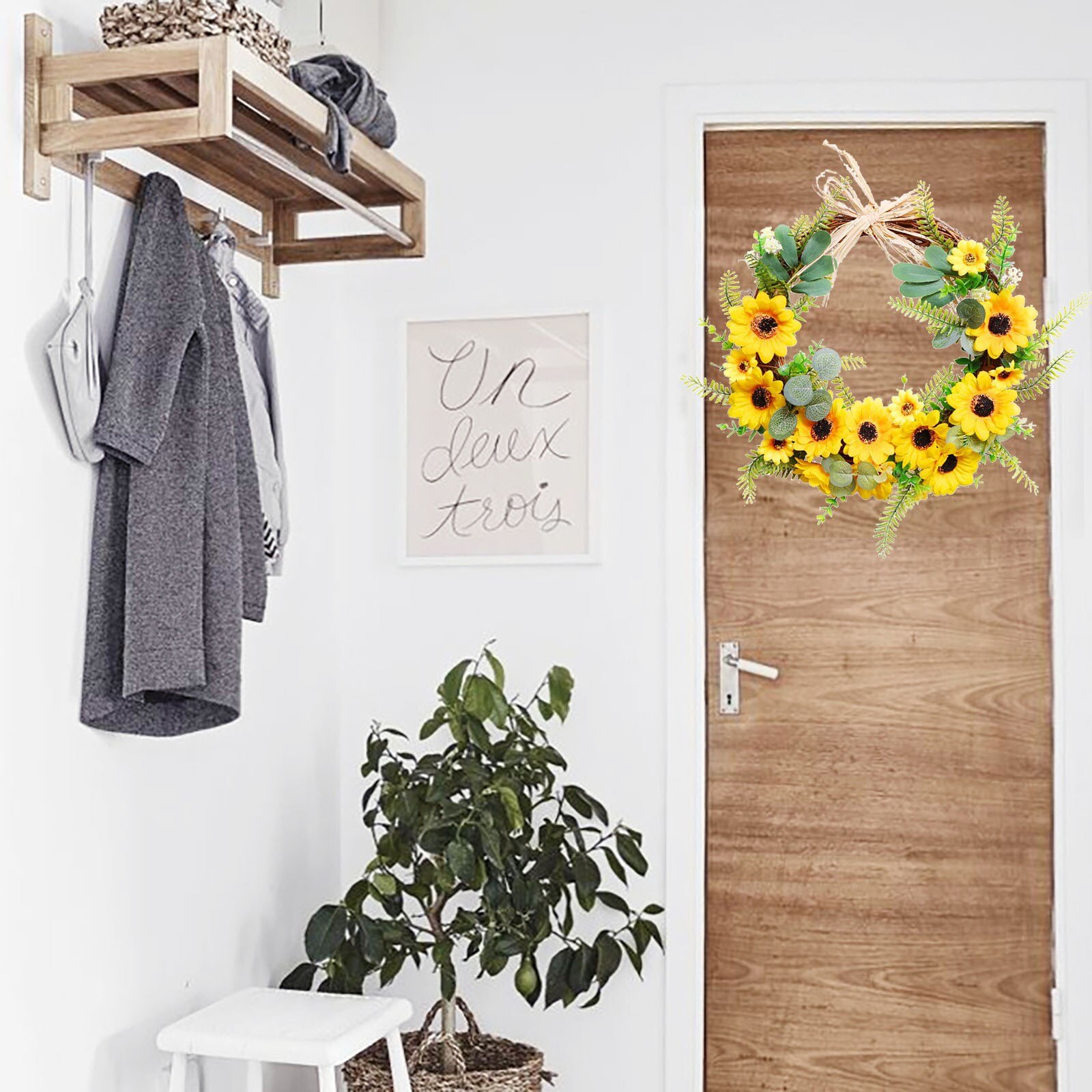 Easter Artificial Yellow Sunflower Wreath Decorative for Home Front Door WallSupport and