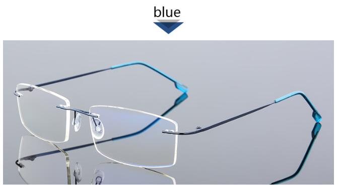 Anti-blåt lys foldende kantløse briller optiske briller mand firkantet rustfrit stål letvægts hukommelse titanium spektakel: Blå
