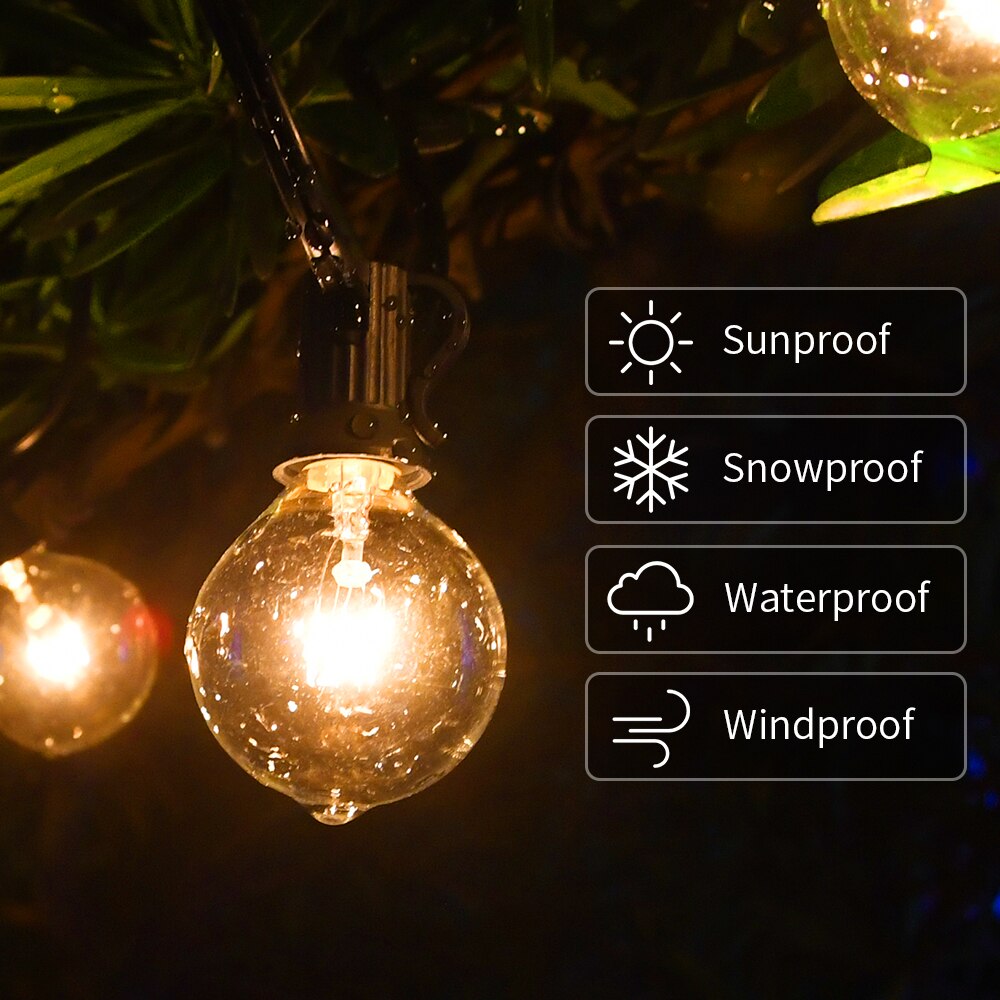String Lights Waterproof 50FT 30FT 25FT guirnalda luces exterior G40 Fairy Garland lights Wedding Party Festibal Decoration