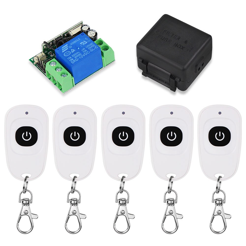 315 / 433 Mhz RF Transmitter Remote Controls Wireless Remote Control Switch DC12V 1CH Relay Receiver Module for Access Control: 5 White Remote
