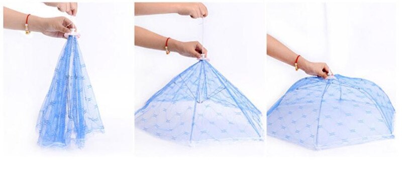 Cubierta hexagonal de encaje para mesa de comida de Estilo paraguas # H40 38CM, utensilios de cocina, gasa, tul, plato que cubre la tapa, color aleatorio