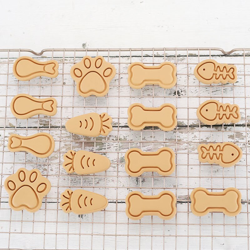 Huisdier Biscuit Mold Cartoon Kat Poot Hond Bone Kip Been Kleine Vis Zelfgemaakte Hond Snack Diy Bakvorm Pla Plastic cookie Cutter
