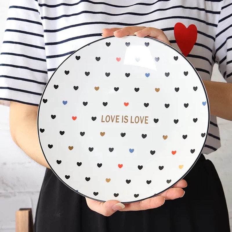 Heart patten 10 inch Dinner Plate set 8 inch ceramic cake plate porcelain 6 inch dessert dish set