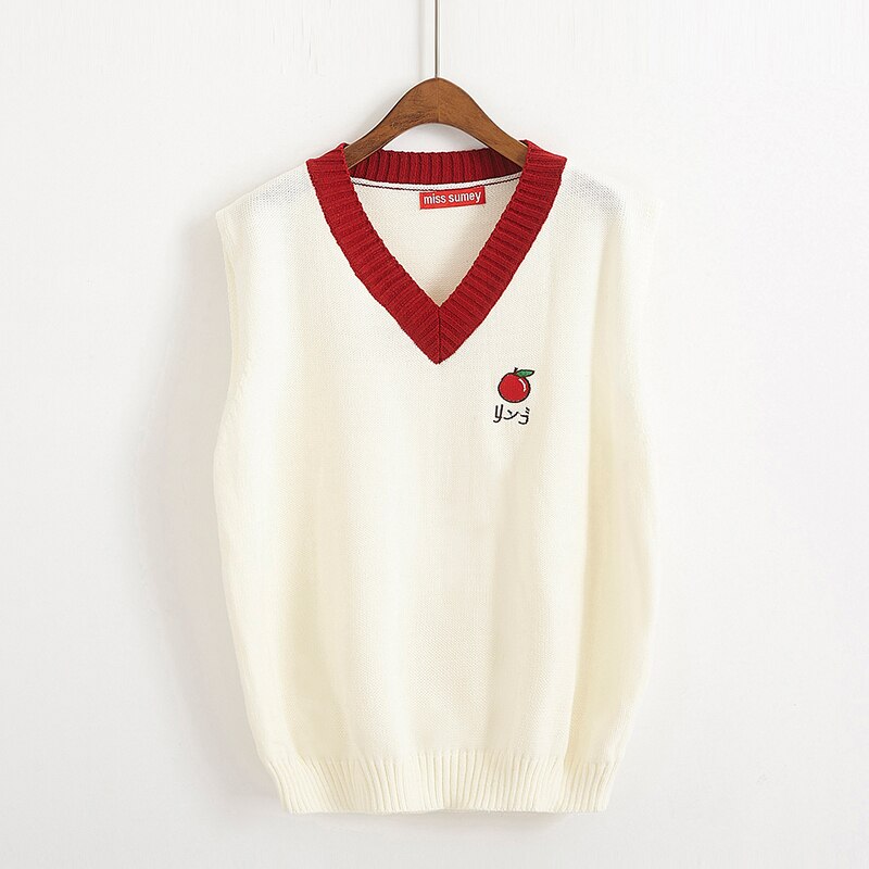 Sweter kamizelka kobiety owoce naszywane patchworkowe jesienne damskie piękne znosić moda swetry student wszystkie mecze proste luźne ins: jabłko