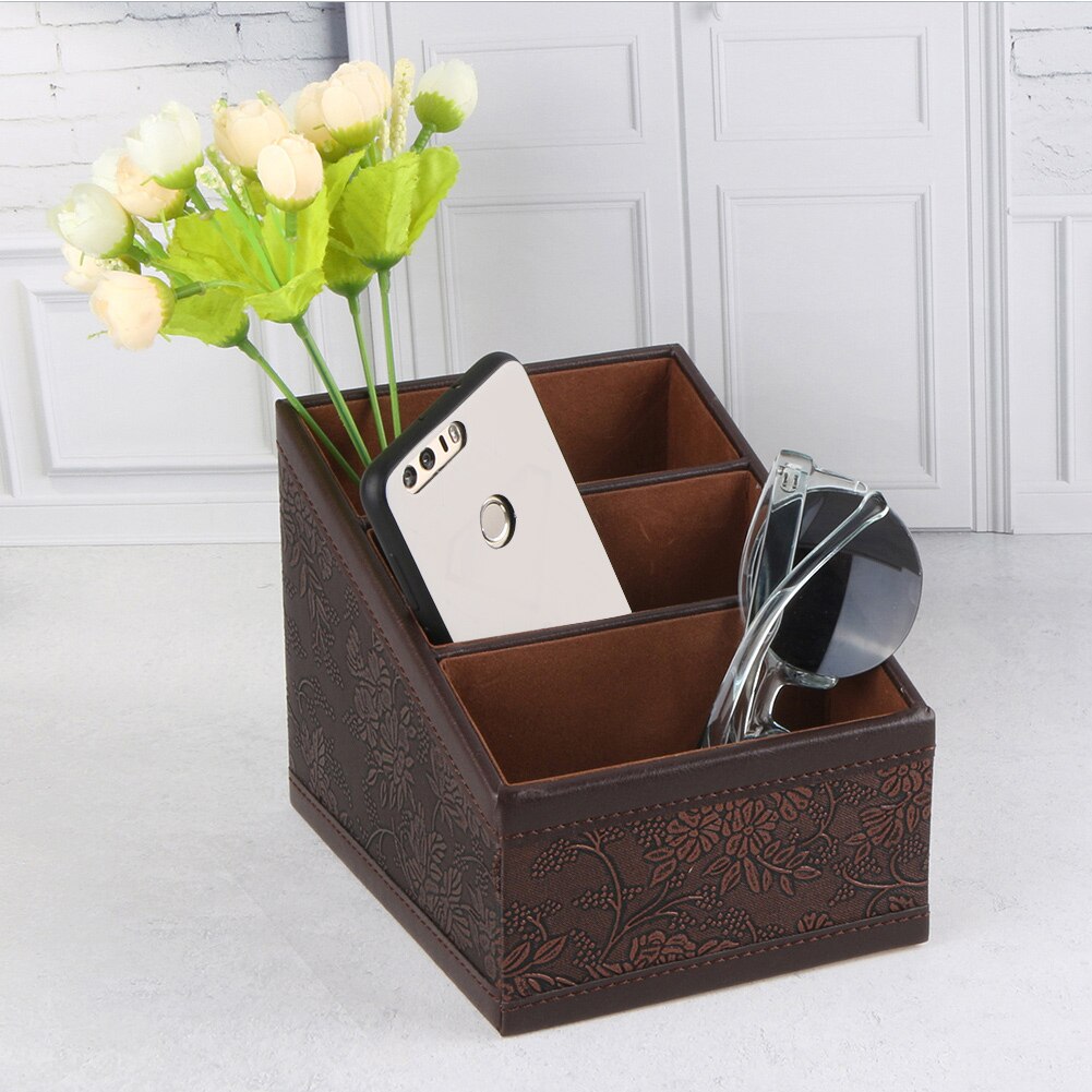 Retro Pu Opbergdoos Container Case Bloem Patroon Met 3 Compartimenten Afstandsbedieningen Make Kantoorbenodigdheden Organizer Box