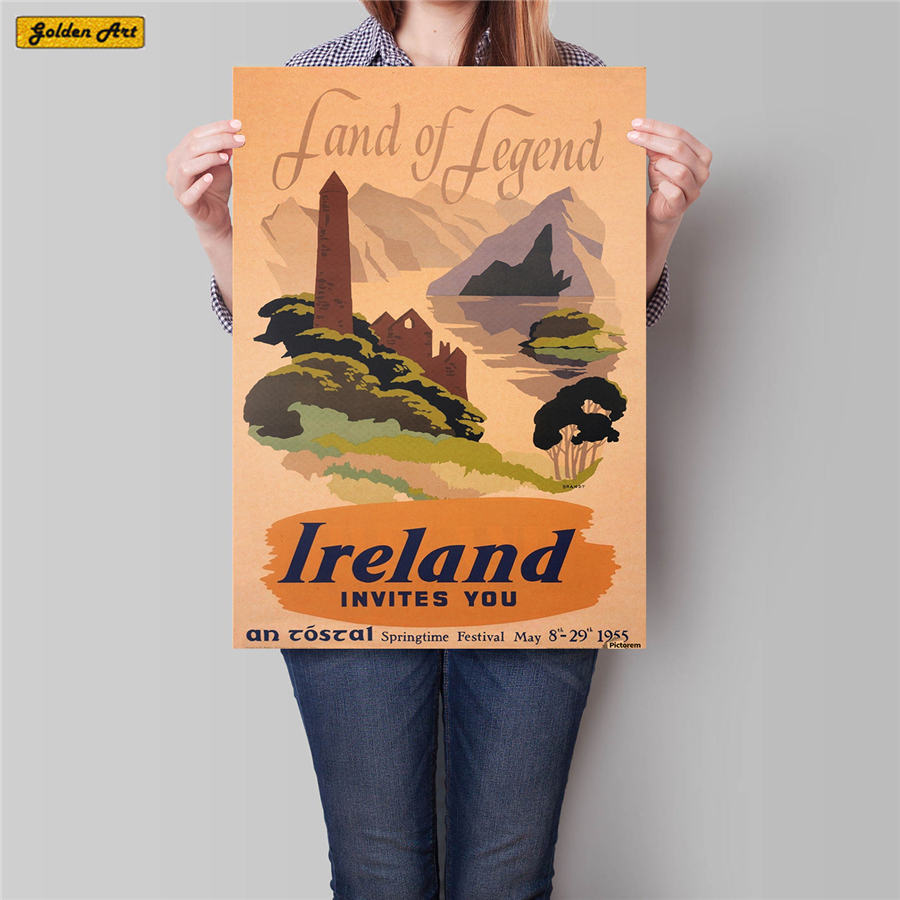 Irland Sommer Stadt Reise Poster Zauberstab Aufkleber Jahrgang Kraft Papier Kneipe Bar Hotel Dekor Hand Gemalte Landschaft Bild 42x30cm