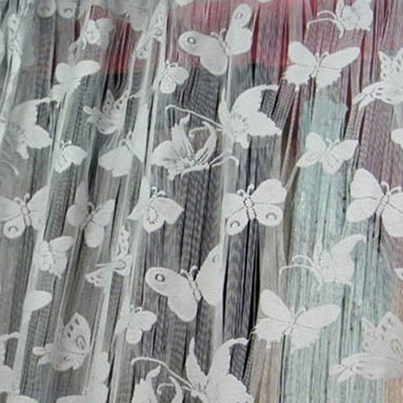 Romantic Modern Embroidered Sequins Butterfly Fringe String Rustic Sheer Purple Voile Curtains for Living Room Bedroom Kitchen
