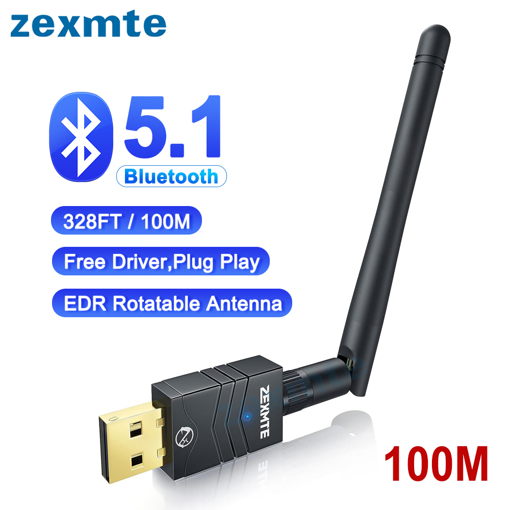 Zexmte 100M Bluetooth 5.1 adattatore USB EDR Antenna Dongle ricevitore Audio trasmettitore per Windows 11/10/8 tastiera Mouse altoparlanti