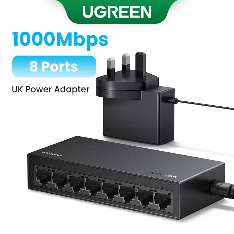 Ugreen switch ethernet 1000mbps mini extensão de rede 5/8 portas todos os gigabit para roteador lan hub completo/meio duplex plug and play: CINZA