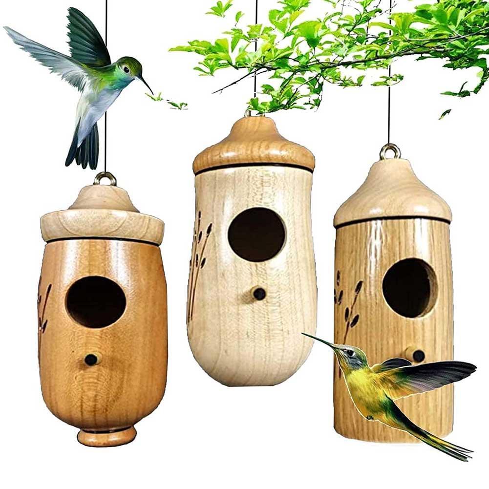 Outside Wooden Hummingbird House Feeder Birdhouse Hanging Swing Hummingbird for Wren Swallow Sparrow Houses Hummingbird