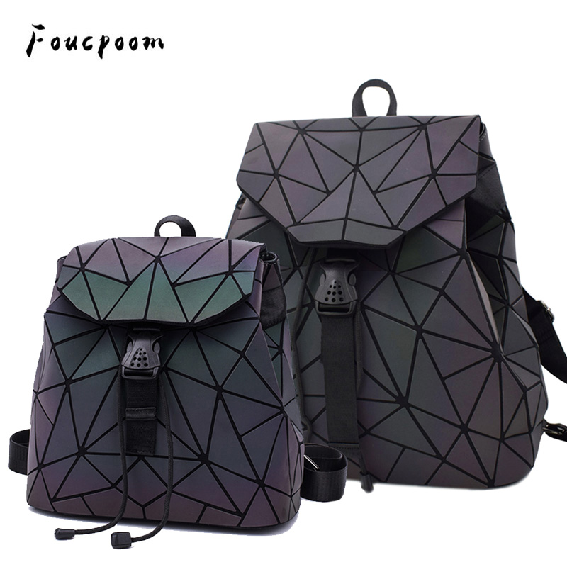 Mochilas luminosas de para mujer, bolso de hombro femenino, mochila de diario para niña, bolso plegable escolar geométrico, bolsos escolares de viaje con holograma