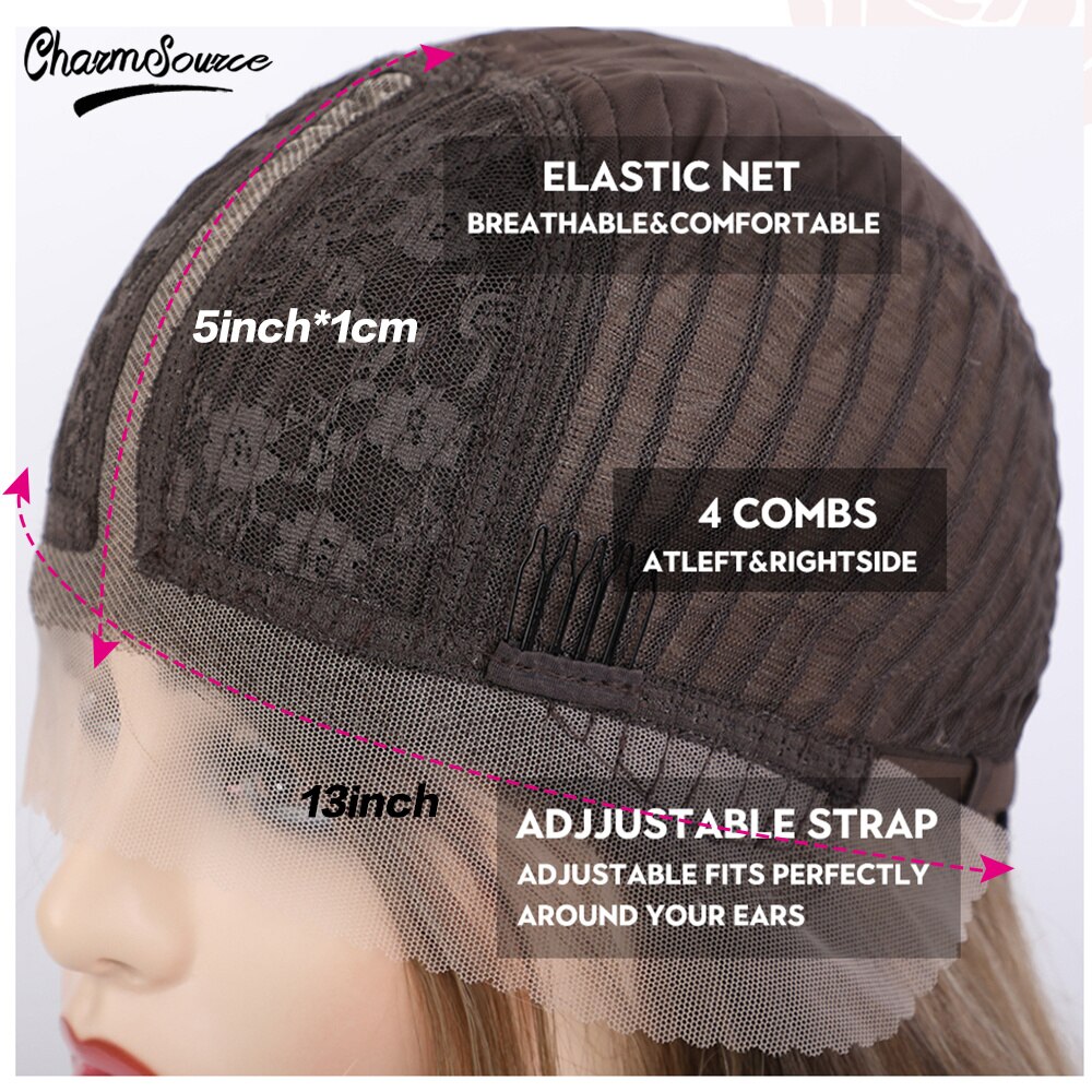 CharmSource Long Brown Root Ombre Blonde Wig Straight Lace Part Synthetic Wigs for Women Daily Hair High Density Heat Resistant