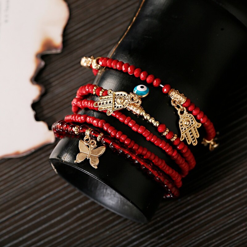 Boho Zomer Stenen Kralen Charmes Boze Oog Armband Pulseras Mujer Ster Hand Hanger Armbanden & Bangles Set Voor Vrouwen