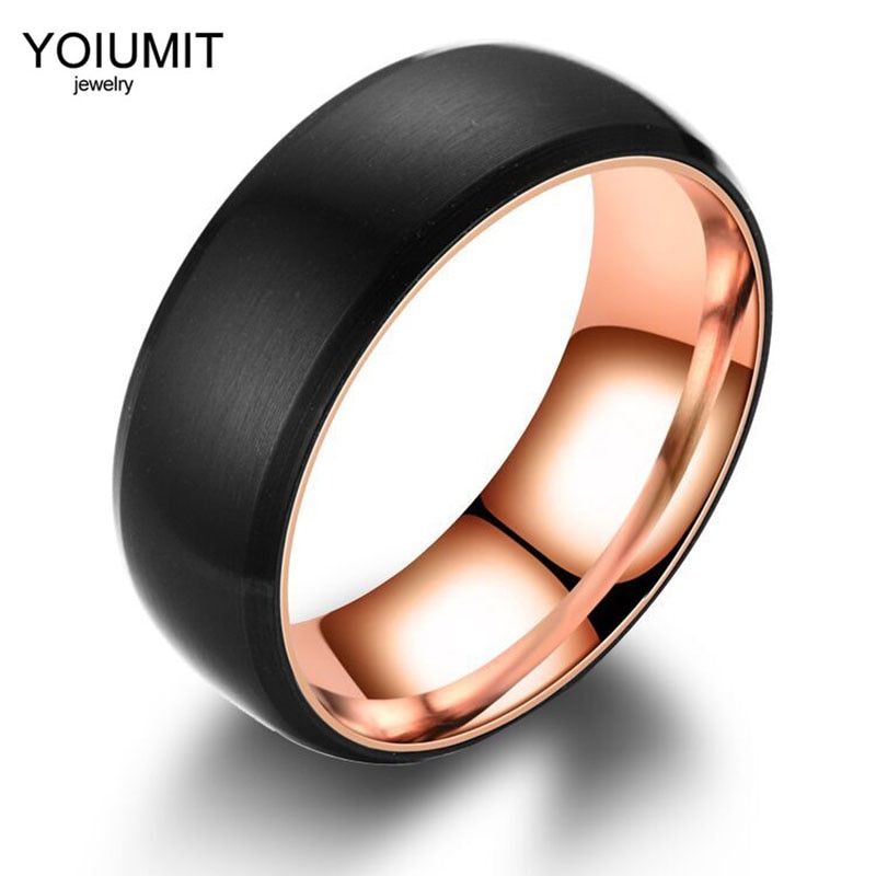 Yoiumit Rose Gouden Ring Sferische Roestvrij Staal Roterende Ring Sferische Geborsteld Zwart Ringen Trouwring Paar