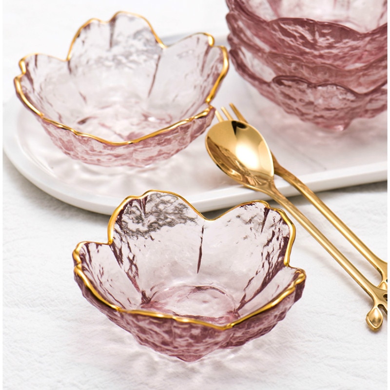 3pcs Glass Bowl Tableware Gold Outline Sauce bowl Japan Style Cherry Blossoms Seasoning Plate Mini Vinegar Dish Kitchen Supplies