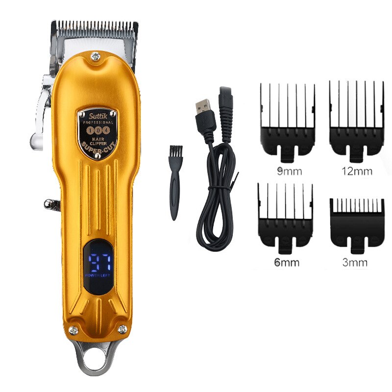 Barber Hair Clipper Trimmer Men Rechargeable Electric Finishing Cutting Machine Beard Shaver Cordless LCD Display: Black