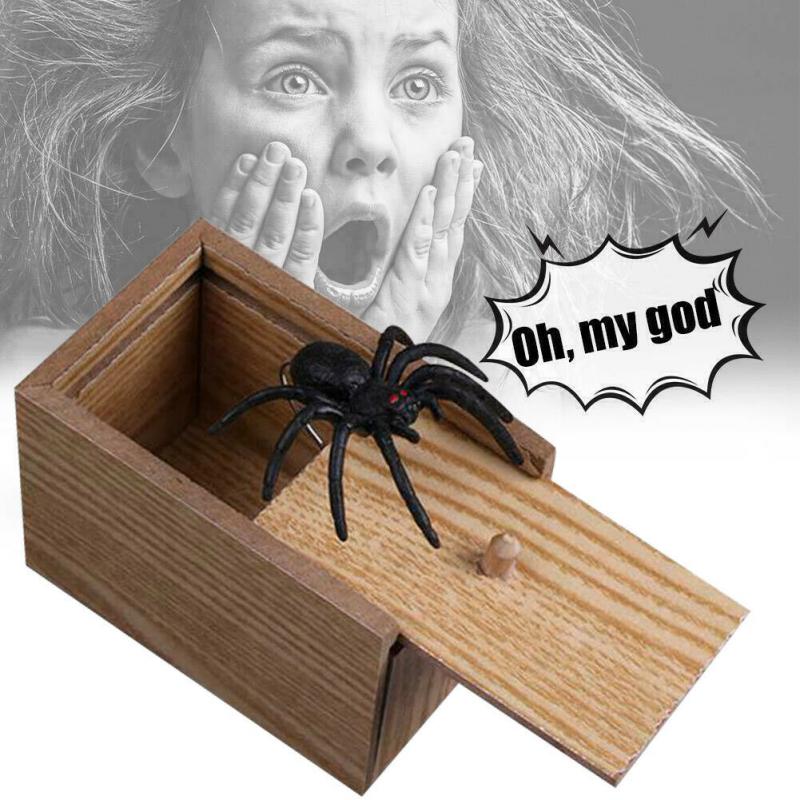 Funny Scare Box Wooden Prank Spider Great Quality Prank-Wooden Scarebox Interesting Play Trick Joke Toys