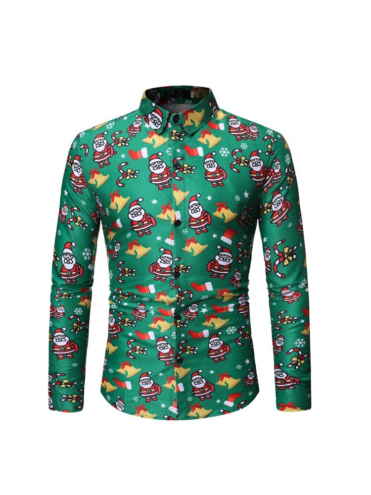 Feitong Kerstman Gedrukt Kerst Overhemd Mannen Toevallige Lange Mouwen Herfst Winter Groene Kerst Top Blouse Camisas Masculina