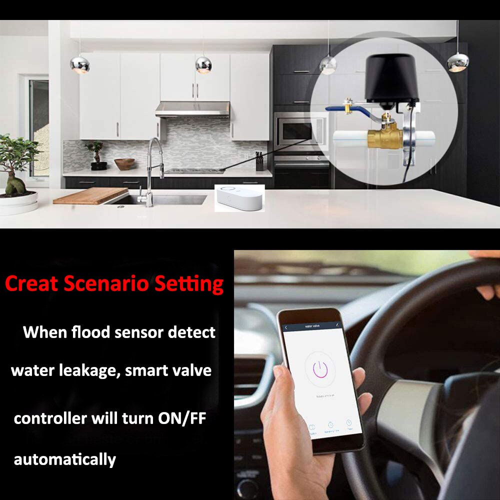 Tuya WiFi alarme fuite d&#39;eau 120DB bip sirène détecteur inondation protection contre les fuites d&#39;eau ensemble scène intelligente avec contrôleur de vanne intelligent