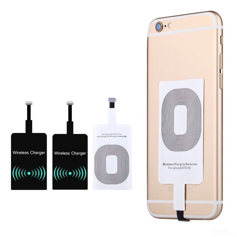 Receptor de carga inalámbrica Qi para IPhone 7, 6s Plus, cargador inalámbrico rápido Universal con Micro USB tipo C para Samsung y Huawei