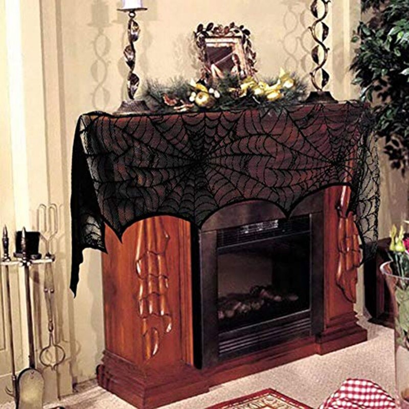 18 x 72 tums halloween dekoration öppen spis halsduk svart spets spindelnät bordslöpare spindelnät mantel halsduk festtillbehör