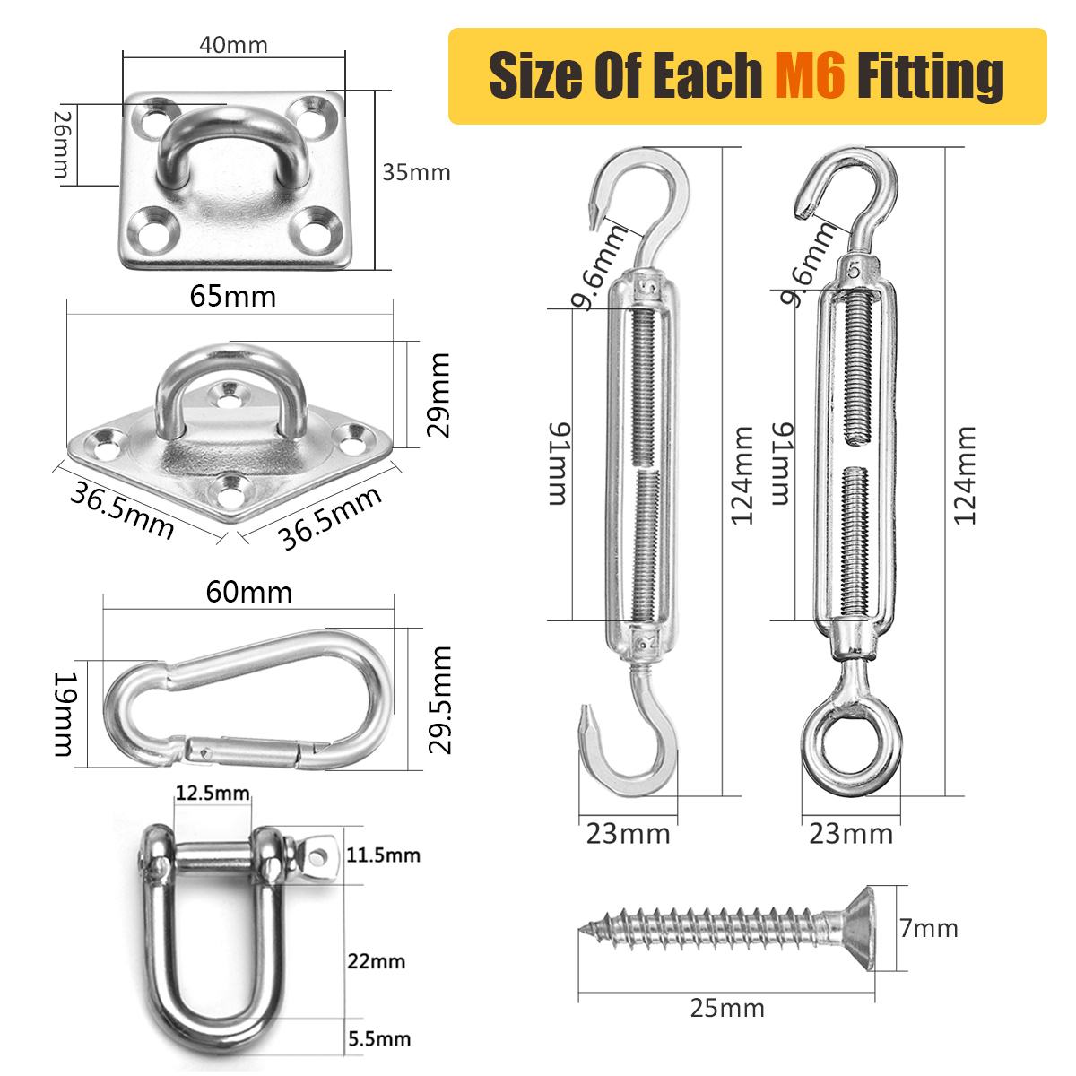 16Pcs Fitting Kits for Rectangle or Square Shade Sail Accessories Pad Eye Turnbuckle Snap Hook Screw