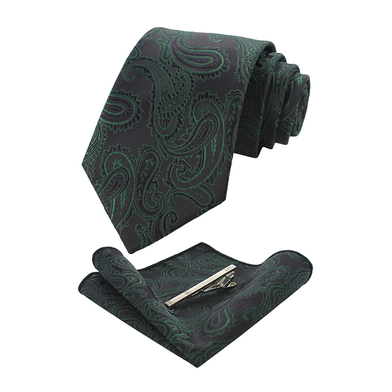 KAMBERFT męskie klasyczne Paisley krawat i kieszeń kwadratowy zestaw czerwony zielony jedwabny krawat żakardowy z krawat klip zestawy wesele krawat: L012