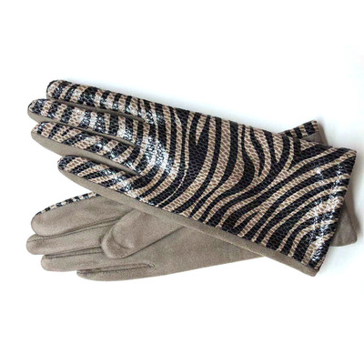 Gants à écran tactile pour femmes | Hiver, motif de serpent en Faux cuir d'animal, gant de conduite, daim velours épais, gant léopard H87: H85 Light Coffee