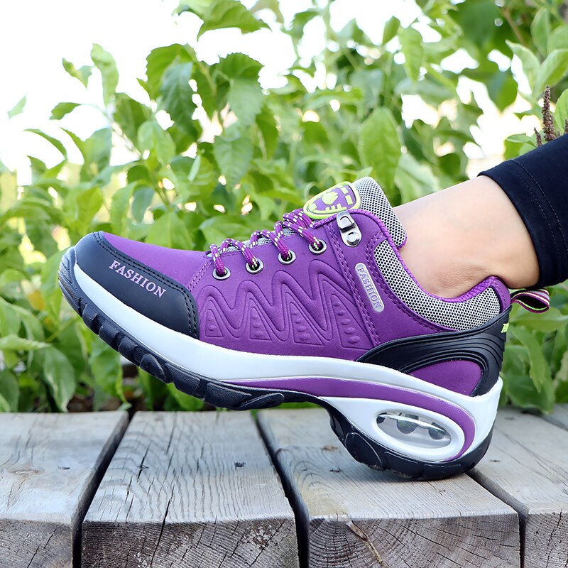 WOWOZZ Toning Shoes for Women - Swing Wedge Sneakers - Purple Pink Gray - Size 35-41
