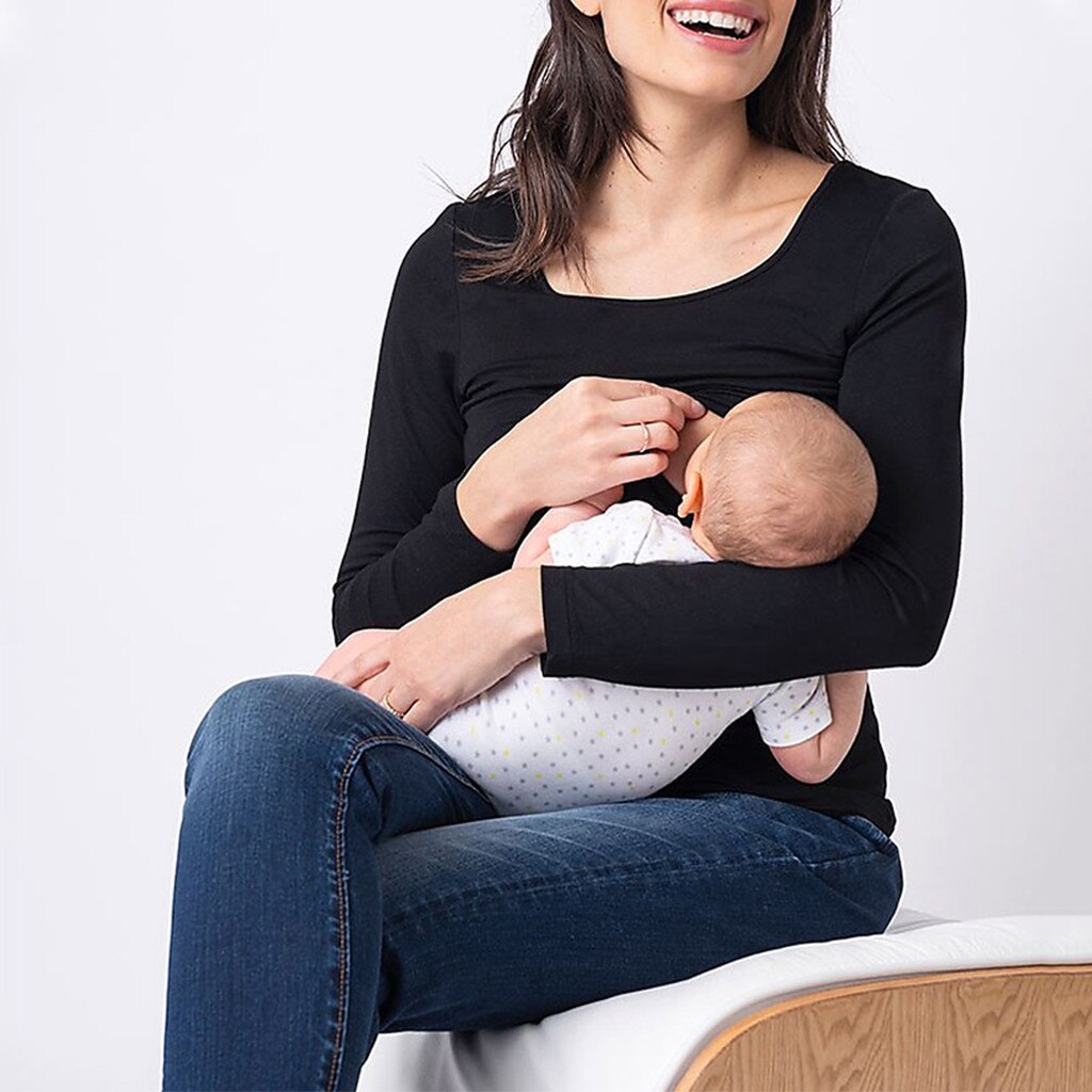 Moederschap Kleding Borstvoeding Kleren Zwangere O-hals Lange Mouwen Effen Moederschap Blouse Tops Ropa Embarazada Для Беременных