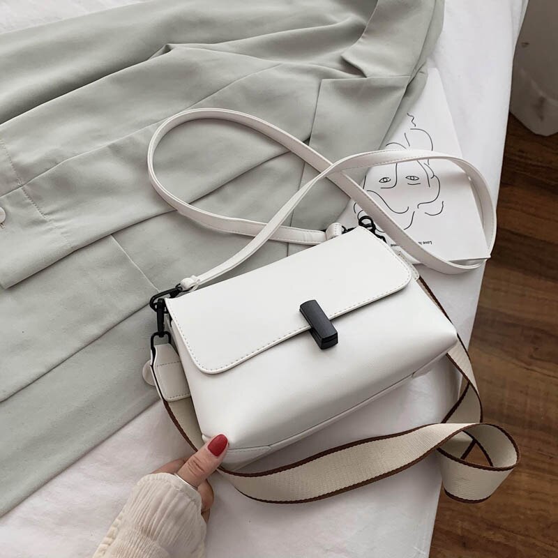 Læder crossbody tasker til kvinder solid lille lilla skuldertaske luksus kvindelige håndtasker og punge sæk: Hvid