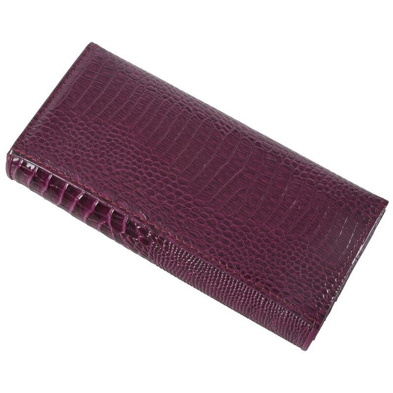 2x dames clutch portemonnees van lakleer met 3d reliëf alligatorprint en krokodillenprint (donkerrood en paars)