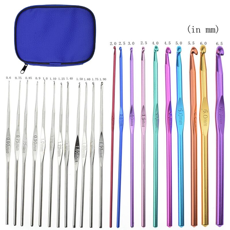 Premium Crochet Hooks Set With Case 35 Styles Knitting Needles Set DIY Needle Arts Craft Scissors Stitch Markers Sewing Tools: CH002 Blue