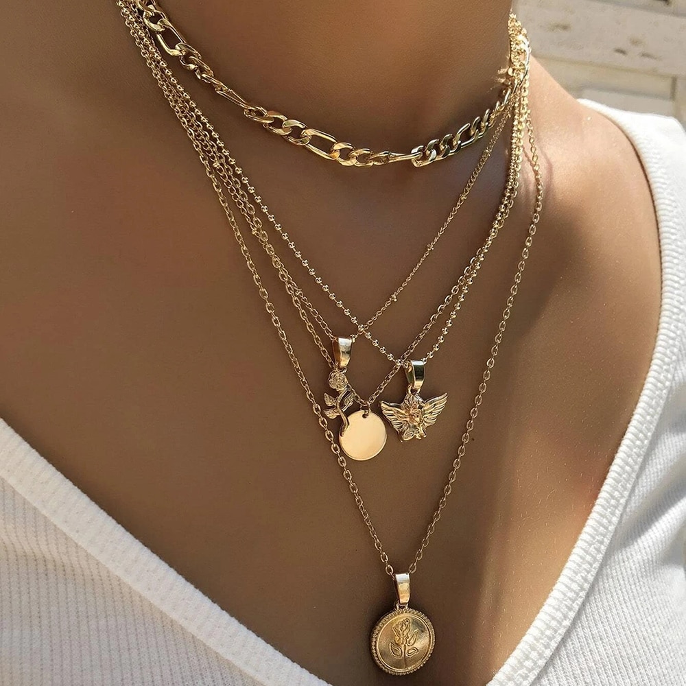 Bohemian Multilayer Chain Crystal Snake Pendant Necklace for Women Vintage Geometric Thick Chain Collar Necklace Punk Jewelry: RAM1296