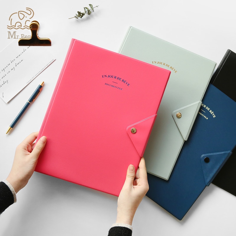 4 Colors A4 Waterproof PVC File Folder Paper Bill Card Organizer Case Office Stationery Business Office Meeting Folder