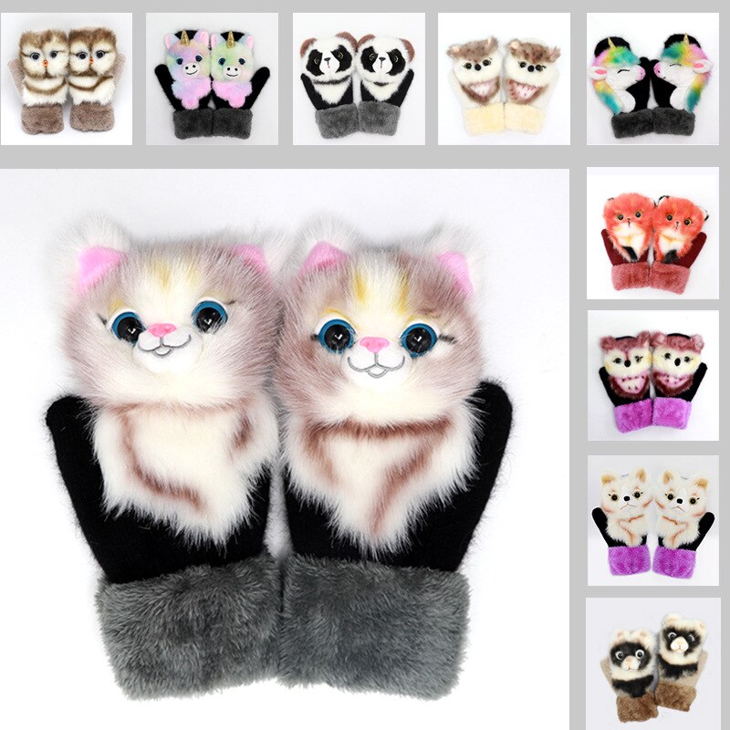 Simulazione animale inverno guanti caldi lunghi simpatici peluche pelosi guanti a dito pieno guanti morbidi guanti animali guanti invernali per bambini