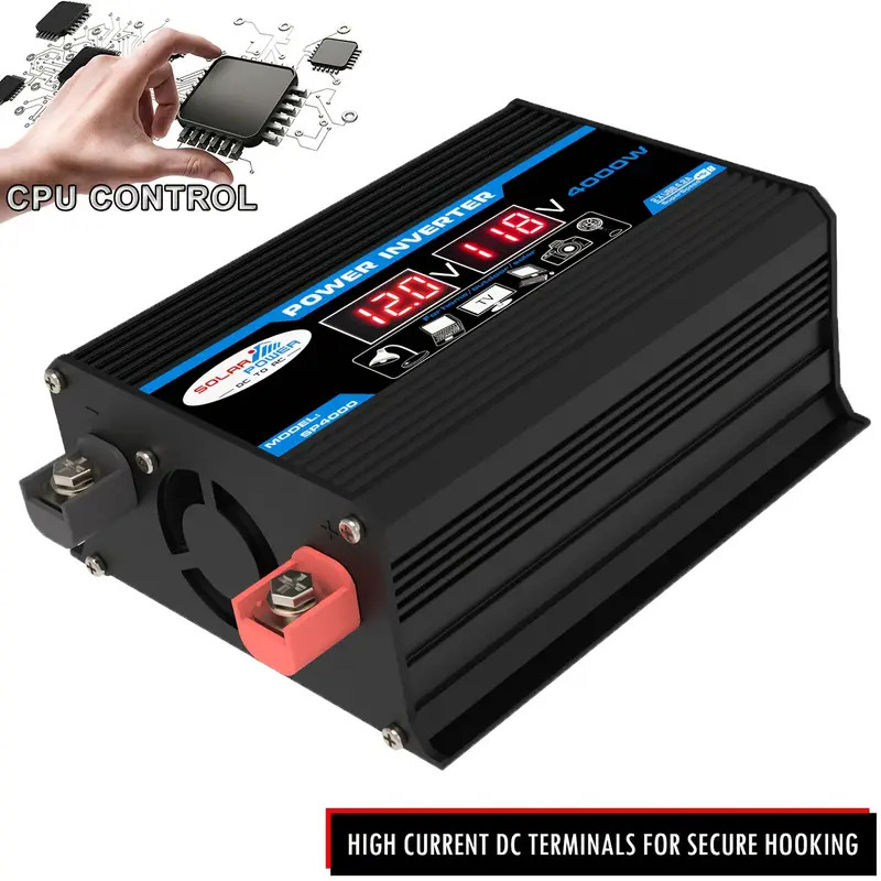 4000 W DC12 V auf 110 V/220 V tragbarer Konverter DC-AC-Wechselrichter mit Eingangs-/Ausgangsspannungsanzeige, 1 AC-Buchse, 2 USB, geeignet für Auto: Grün