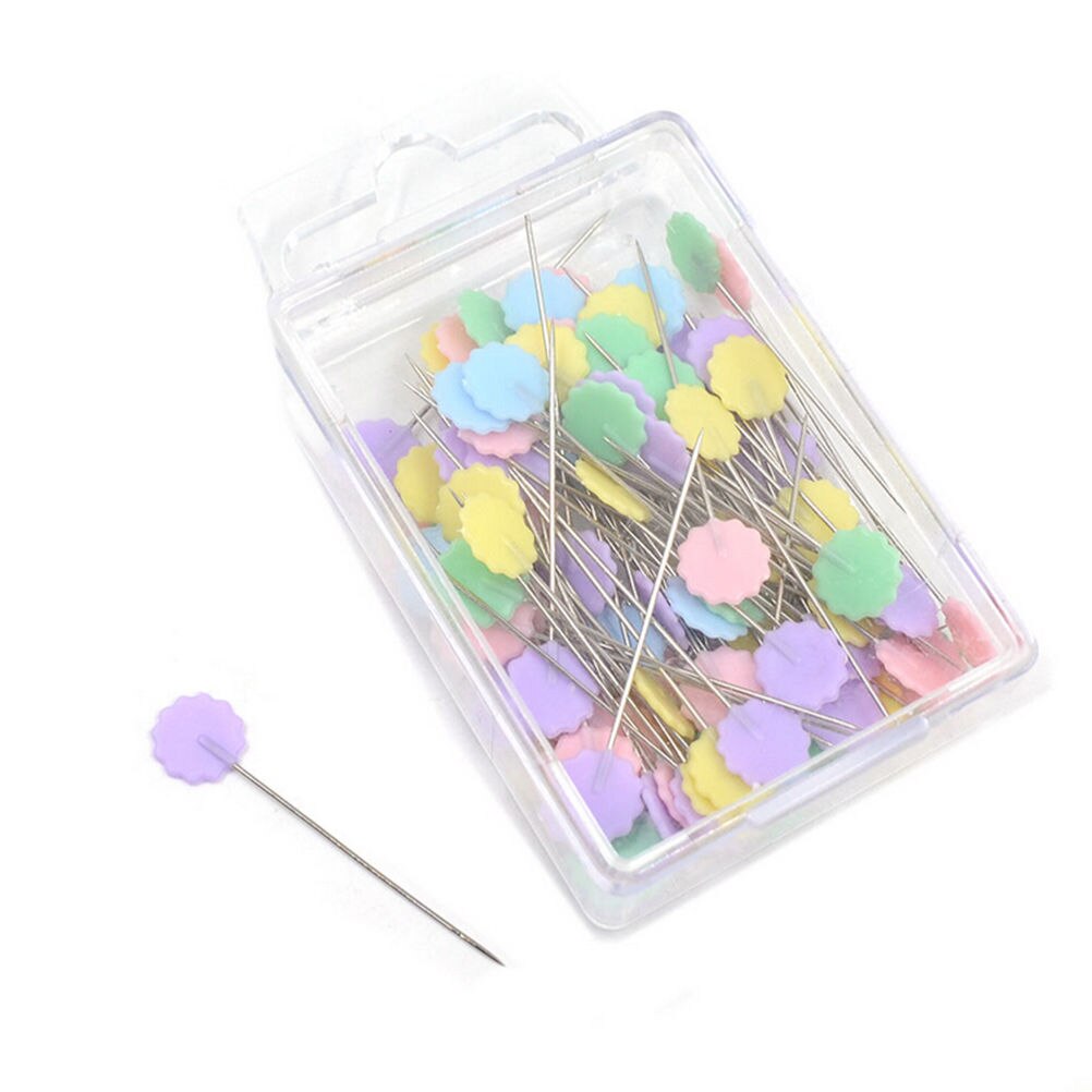 Alfileres de retazos de 100 piezas, alfileres planos con cabeza en forma de botón de pajarita de flores, accesorios de costura para ropa,