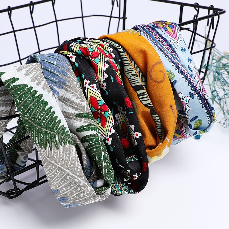 1pc vrouwen eenvoudige bloemen en bomen bos brede haarband doek knopen bladeren haarbanden kersen haar ring hoofdband voor meisje