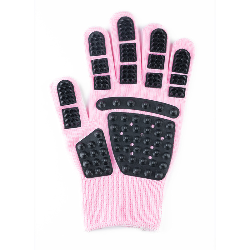 Gato grooming luva escova de cabelo luvas pet luva gato deseching cão pente para gatos banho massagem limpa removedor de cabelo escovas suaves: Pink left hand