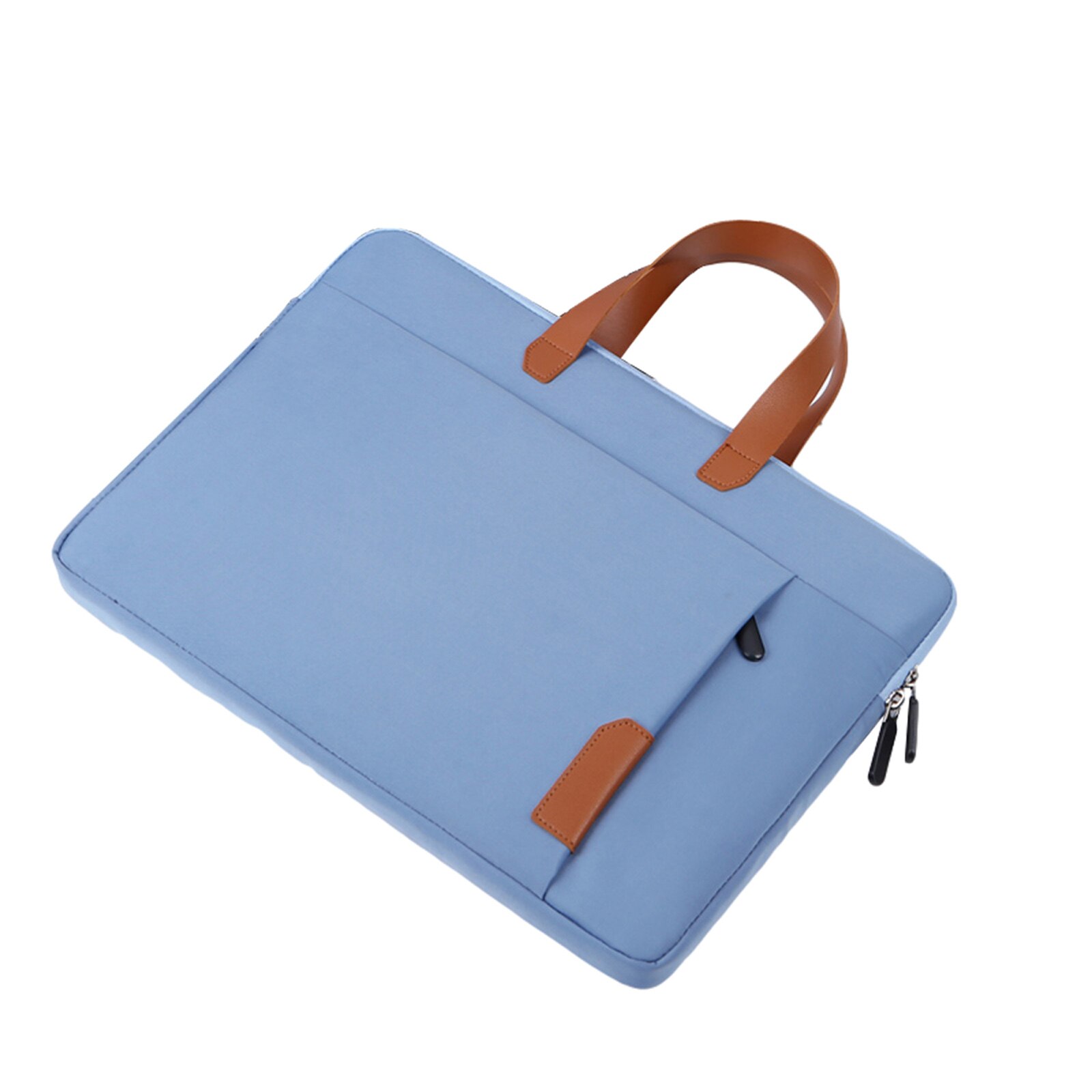 Portable Waterproof Oxford Cloth Laptop Bag Double Zippers Closure Anti-collision Handbag with Front Pocket 14 inch: Blue